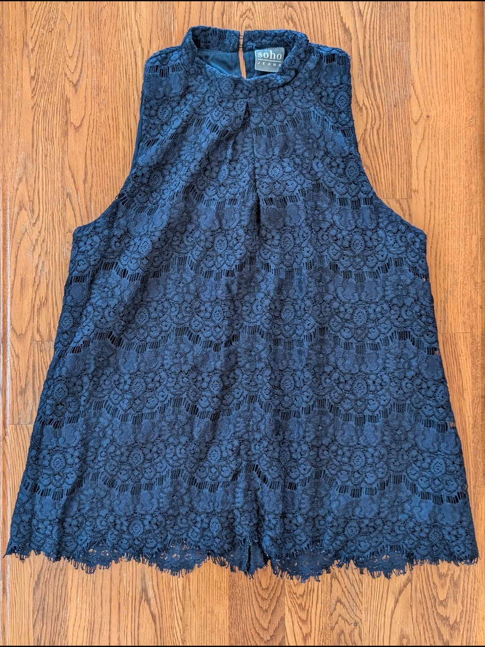 Soho Jeans New York & Company Navy Blue Lace High Neck Tank Top